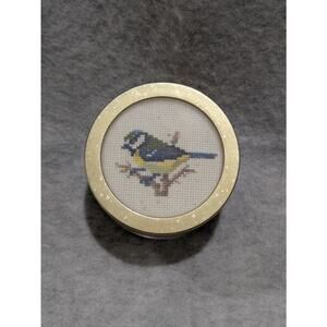 Vintage Laurel Music Box‎ Gold Tone Cross Stich Bird Accent Musical Paperweight